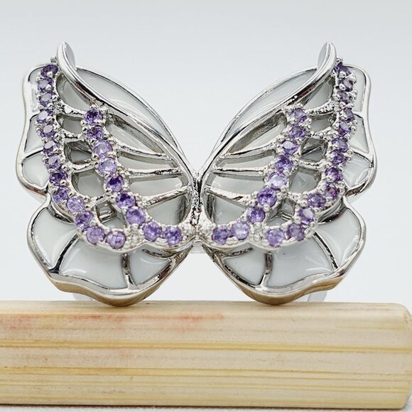 🎁Sweet White Butterfly Anillos Silver Plated Ring for Women/Girl, UNVN12339 - Picture 14 of 15
